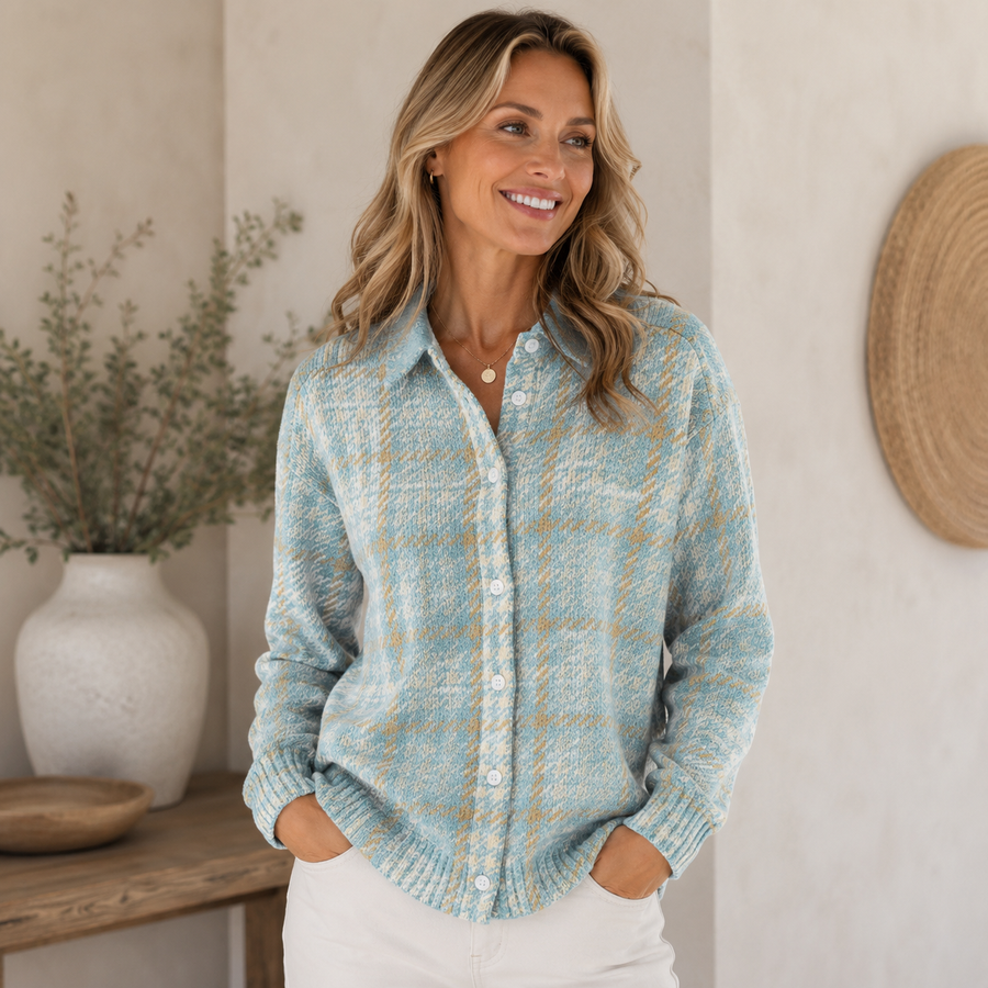 Wool-Blend Plaid Cardigan Multicolor Women