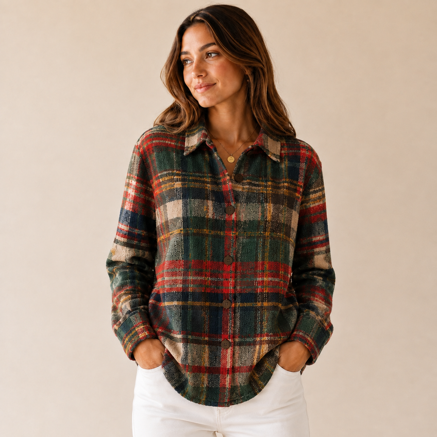 Women's Wool-Blend Multicolor Plaid Button-Front Cardigan