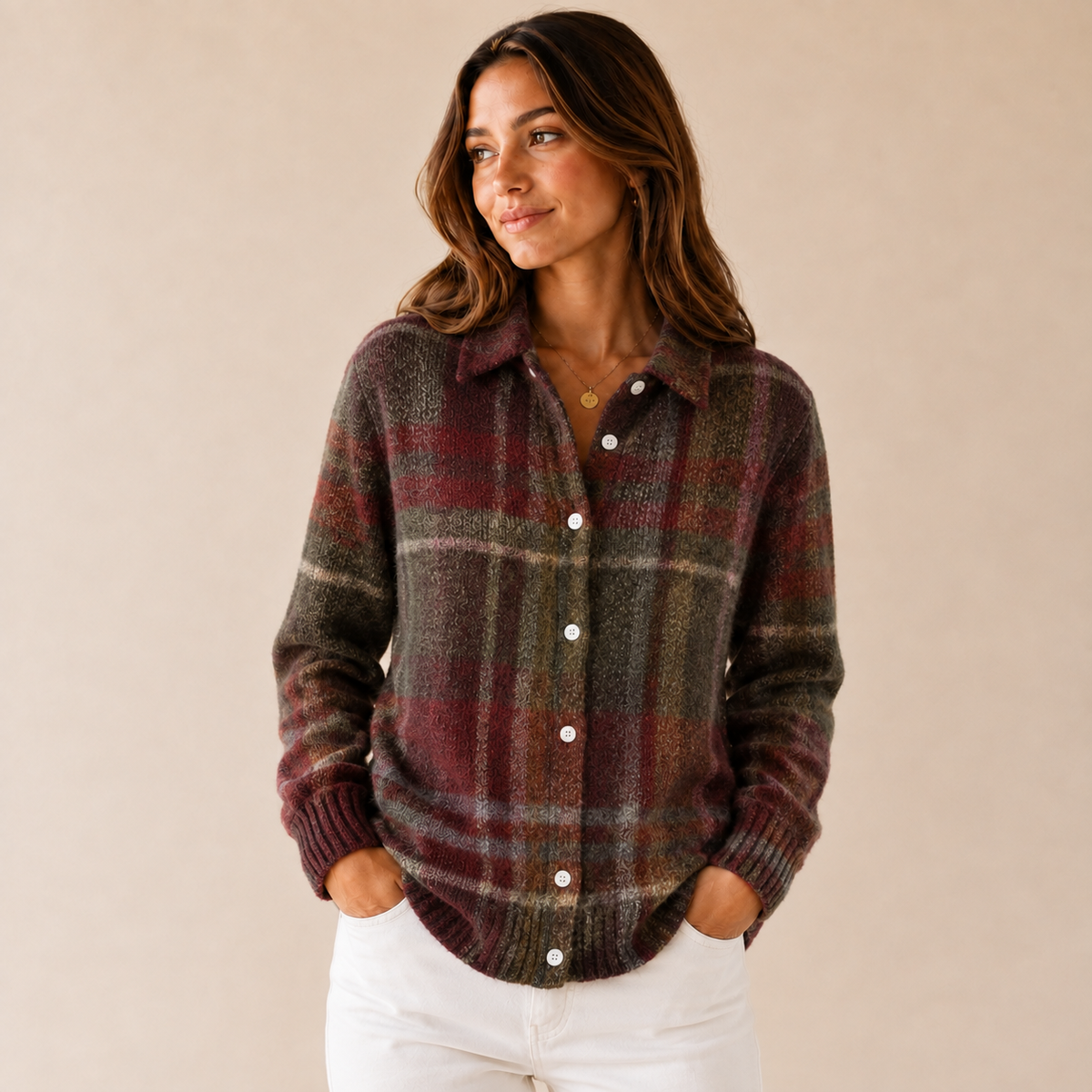 Women's Wool-Blend Knit Plaid Button-Front Cardigan – Multicolor